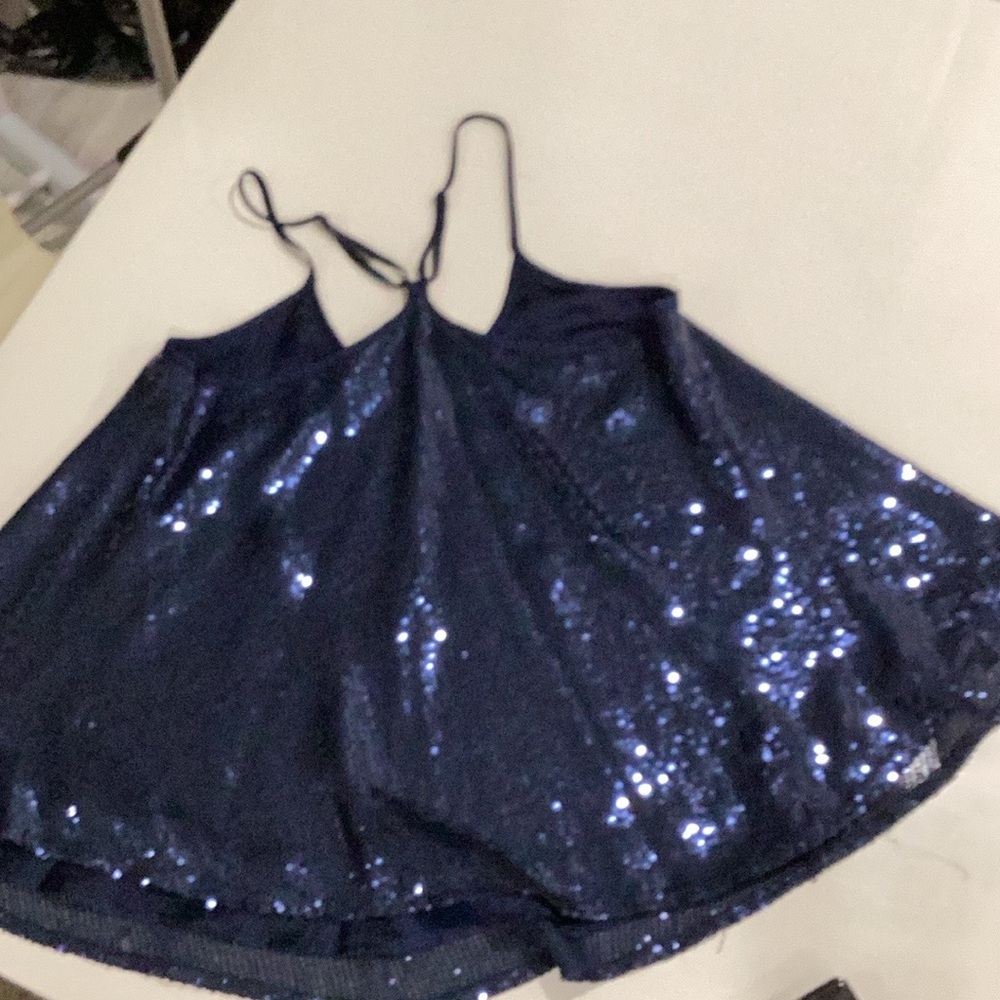 Sparkling Navy Sequin Halter Top